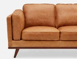 ROWAN mid-century modern 100% leather 3-seater sofa