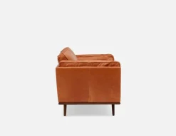 ROWAN mid-century modern 100% leather 3-seater sofa
