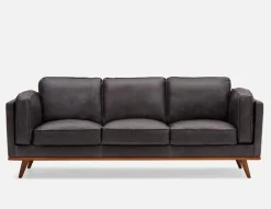 ROWAN mid-century modern 100% leather 3-seater sofa