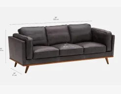 ROWAN mid-century modern 100% leather 3-seater sofa