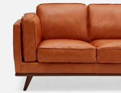ROWAN mid-century modern 100% leather 3-seater sofa
