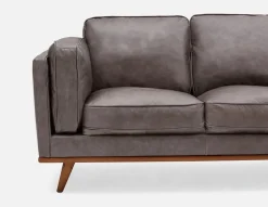 ROWAN mid-century modern 100% leather 3-seater sofa