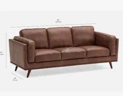 ROWAN mid-century modern 100% leather 3-seater sofa