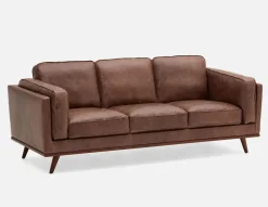 ROWAN mid-century modern 100% leather 3-seater sofa