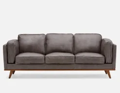ROWAN mid-century modern 100% leather 3-seater sofa