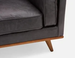 ROWAN mid-century modern 100% leather 3-seater sofa
