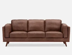 ROWAN mid-century modern 100% leather 3-seater sofa