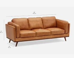 ROWAN mid-century modern 100% leather 3-seater sofa