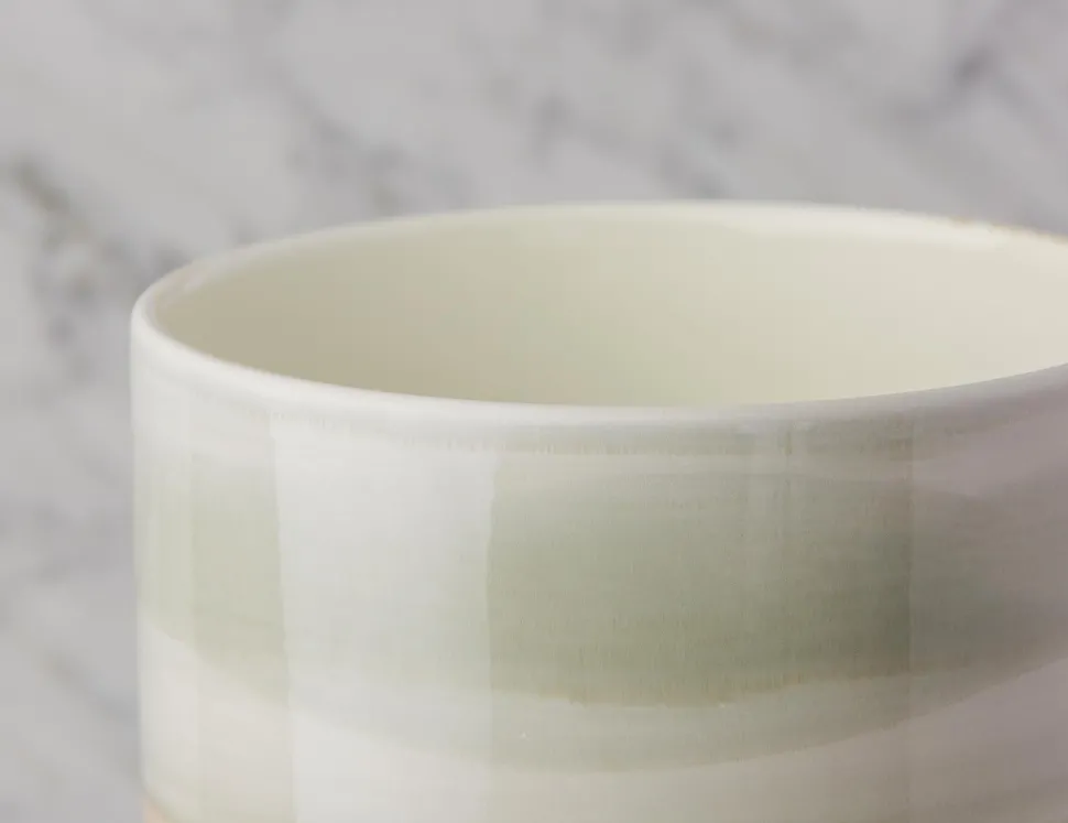 SHANE ceramic pot with wood stand 36 cm
