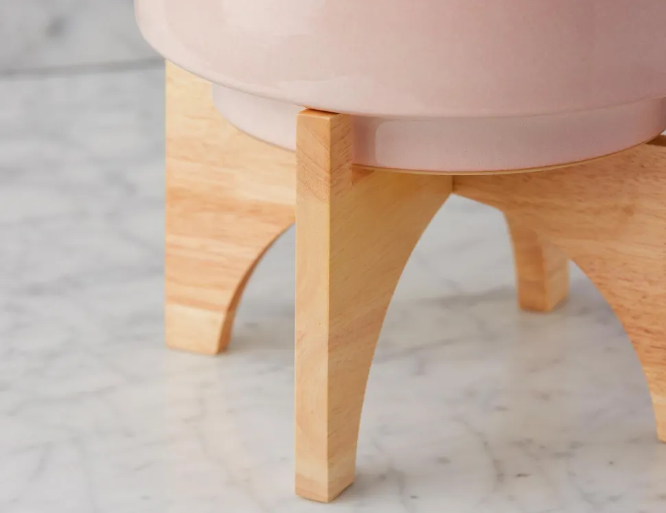SHANE ceramic pot with wood stand 36 cm