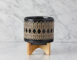 SHANE ceramic pot with wood stand 36 cm