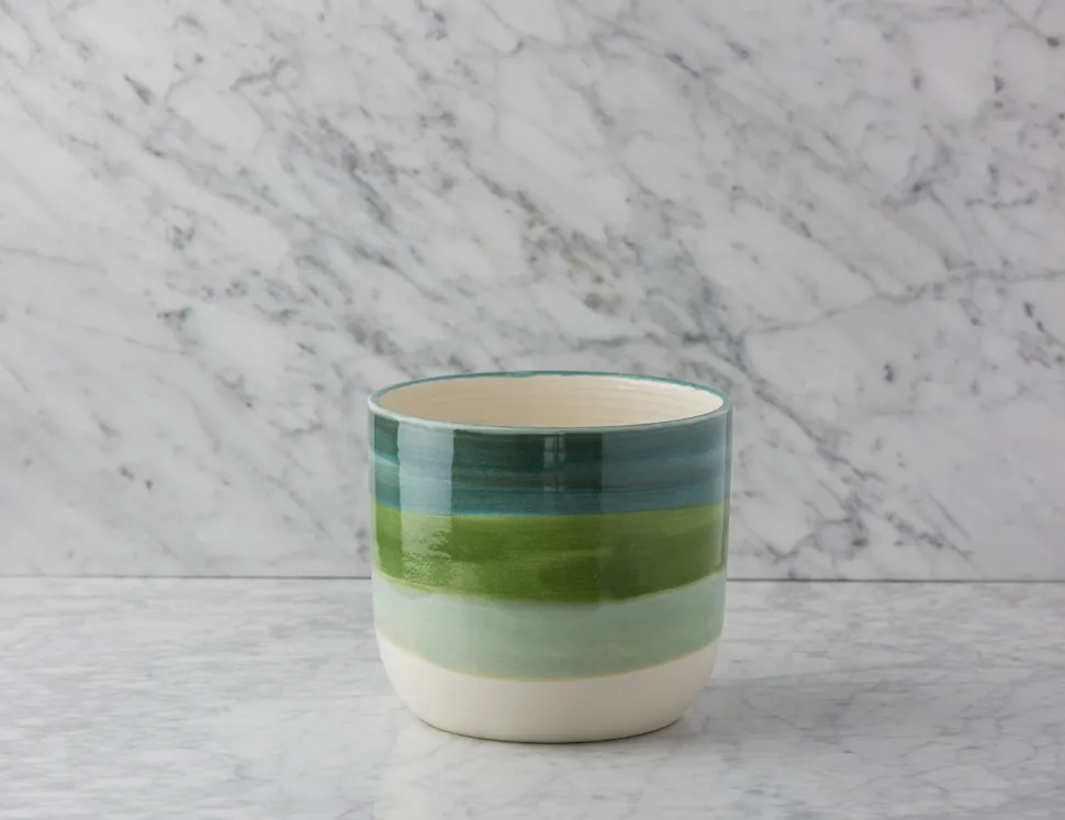 SHANE ceramic pot with wood stand 36 cm